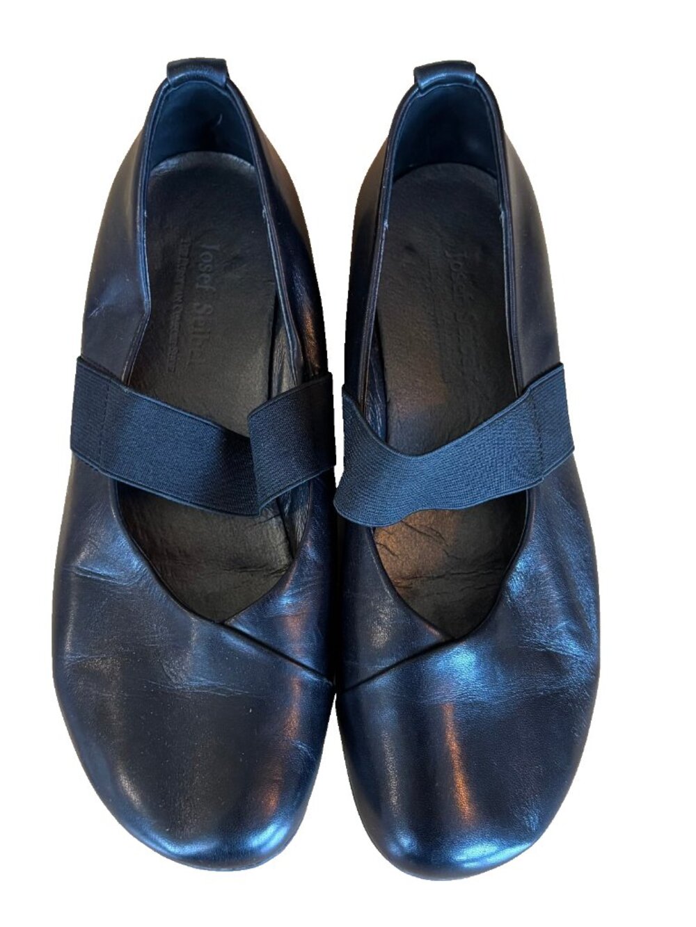 Vintage Y2K Black Leather Ballerina Flats Cross Strap Mary Jane Josef Seibel 8.5